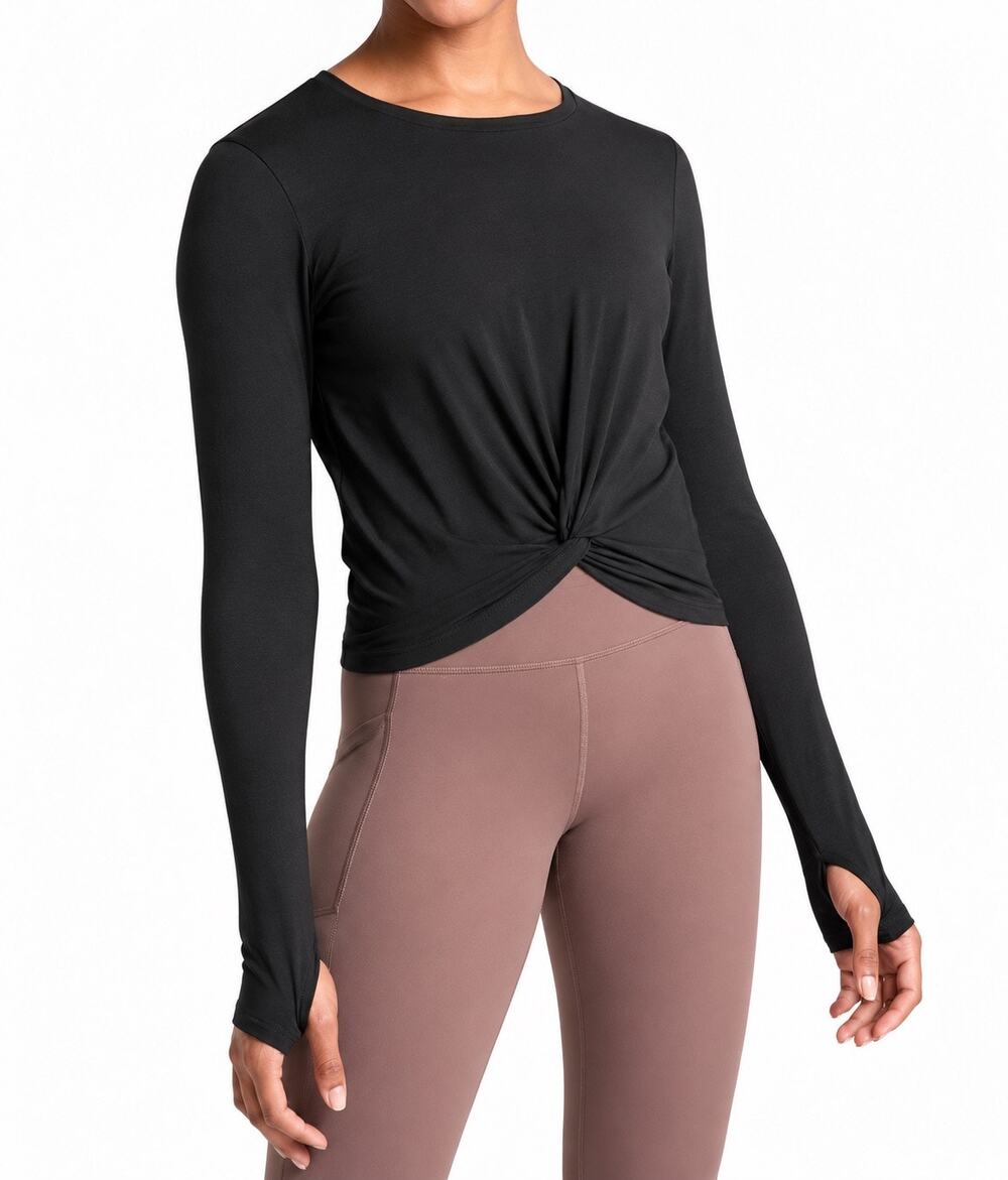 Athleta Essence Twist Front Long Sleeve Top Black Women’s Small